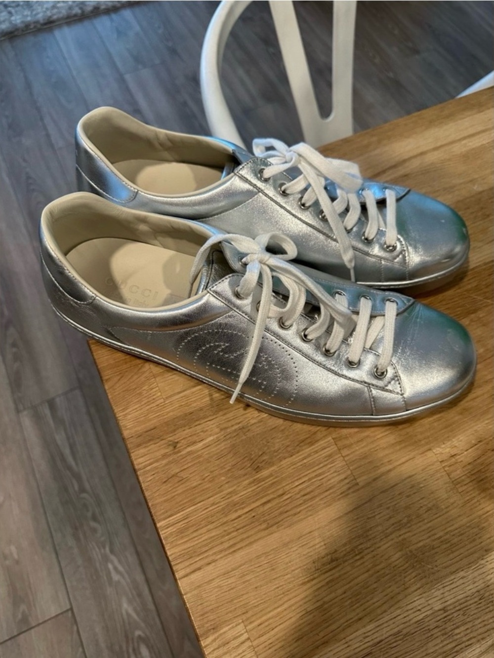 GUCCI Silver Leather Low-Top Men’s Sneakers